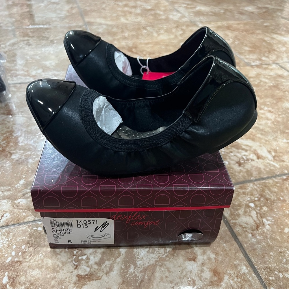 3 pairs Dexflex Comfort Scrunch Ballet Flats black Quilted Patent Slip-on